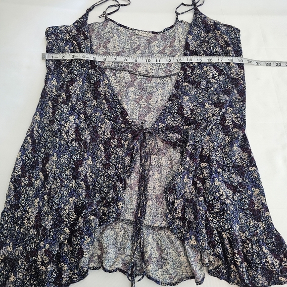 Free People Boho Floral Tie Front Tank Top Ruffle Hem Blue Size S - Picture 8 of 11